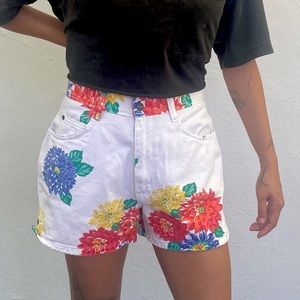 VINTAGE floral print denim shorts